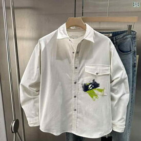 メンズ トップス シャツ カジュアル おしゃれ 普段着 春 カラー ブロック グラフィティ プリント シャツ 韓国 シャツ ジャケット