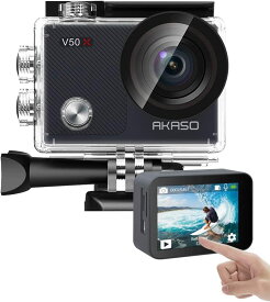 AKASO アクションカメラ V50X，4K30fps 20MP 新版6軸手ぶれ補正 WiFi対応 小型アクションカム,40M防水 タッチスクリーン式 HDMI出力 Micro USB外部マイク対応 水中カメラ,豊富なアクセサリー リモコン付き (V50X)