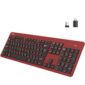 Ewin ワイヤレスキーボード 2.4G JIS配列 テンキー付き USB接続 レシーバー付き 電池式ノートPC/パソコン/タブレット/スマホ用 Windows/Mac/iOS対応 Type-C USB変換アダプター付き 日本語説明書付(Red)