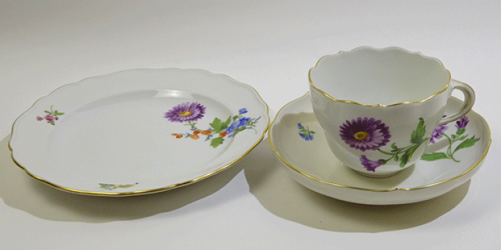 楽天市場】(アウトレット)マイセン 3つ花プレート18cmと1つ花カップ