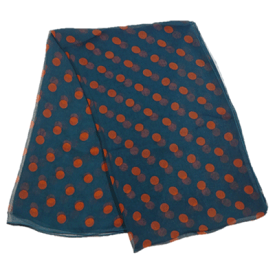 透け感のあるスカーフ ショール ネイビーグリーンxオレンジドット柄(6)幅50cm