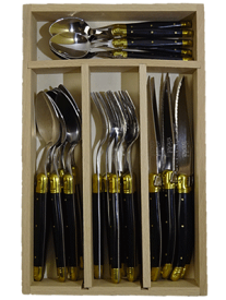 ライヨール ラギオール ディナーカトラリー24ピースセット 木箱入り（ブラック)ゴールド 送料込み