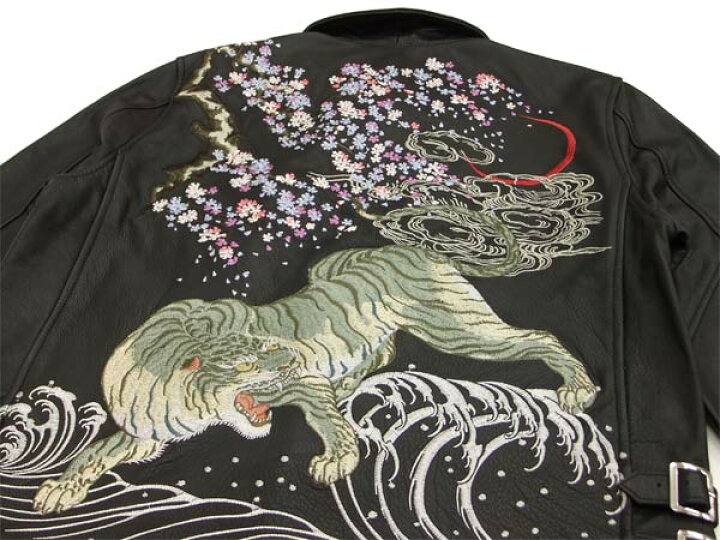 楽天市場】さとり レザーライダースジャケット GLRJ-003 桜白虎刺繍 