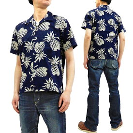 デューク・カハナモク コットン アロハシャツ DK37811 パイナップル メンズ ハワイアンシャツ 半袖シャツ ネイビー 新品