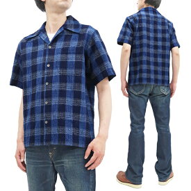サムライジーンズ 半袖シャツ SOS22-S02 枷染め藍絣チェック メンズ 半袖 オープンカラーシャツ インディゴチェック 新品