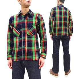 サムライジーンズ 長袖シャツ SIN23-01 Samurai Jeans メンズ チェック ネルシャツ フランネル ロープインディゴヘビーネル ワークシャツ グリーン 新品