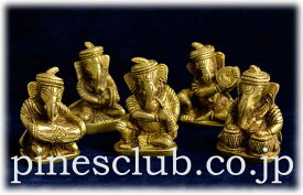 インドの象の神様 ガネーシャ 置物 楽隊 五体セット 真鍮製 置物 MBO-007
