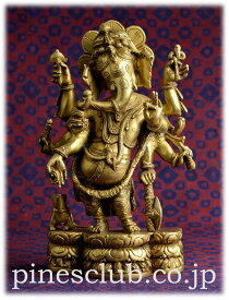 インドの象の神様 ガネーシャ 立像 真鍮製 置物 MBO-010