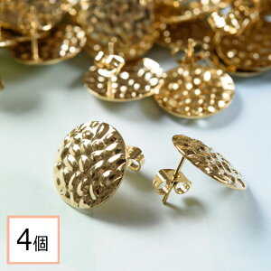 【毎日発送】【サージカルステンレス 316 】 波打ち模様 ピアス ゴールド 丸 円形 通し穴つき 15mm 4個(2ペア) キャッチ付き ステンレス アクセサリー パーツ 金属アレルギー対策 問屋 専門店