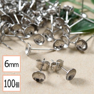 【毎日発送】【サージカルステンレス 316 】 6mm 台座カップ ピアス シルバー×シルバーキャッチセット 100個 (50ペア) 金属アレルギー対策 アクセサリーパーツ 問屋 専門店
