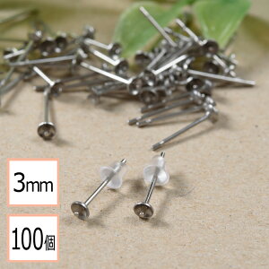 【毎日発送】【サージカルステンレス 316 】 3mm 芯立 台座カップ ピアス シルバー×シリコンキャッチセット 100個 (50ペア) 金属アレルギー対策 ステンレス パーツ 問屋 専門店