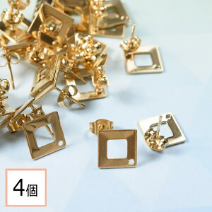 【毎日発送】【サージカルステンレス 316 】 幾何学 デザイン 通し穴 四角 ひし形 ピアス ゴールド 10mm 4個(2ペア) キャッチ付き ステンレス アクセサリー パーツ 金属アレルギー対策 問屋 専