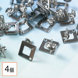 【毎日発送】【サージカルステンレス 316 】 幾何学 デザイン 通し穴 四角 ひし形 ピアス シルバー 10mm 4個(2ペア) キャッチ付き ステンレス アクセサリー パーツ 金属アレルギー対策 問屋 専