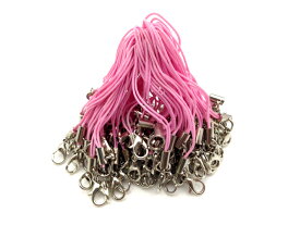 【毎日発送】 カニカンストラップ 携帯ストラップ ピンク×銀カラー 100本(102本) アクセサリーパーツ 材料 素材