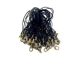 【毎日発送】 カニカンストラップ 黒×アンティーク 100本(102本) ストラップ パーツ ハンドメイド アクセサリーパーツ