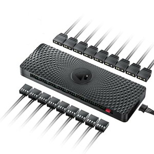AsiaHorse 2IN1 ARGB PWM�t�@���n�u�A9 PWM 4�s�� �|�[�g & 9 ARGB 5V 3�s�� �|�[�g�A5V ARGB�}�U�[�{�[�h���� PWM�@�\�t�@���A�_�v�^�[ SATA�d������ PC�P�[�X�t�@�������RGB�A�N�Z�T���p��ARGB PWM�n�u VE-HUB
