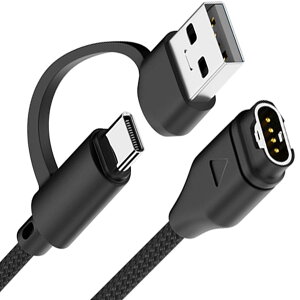 �K�[�~���[�d�P�[�u���p 2in1 USB-C/USB-A �K�[�~���[�d�� (1�{�j1m�҂ݍ��ݏ[�d�P�[�u�� for Fenix 8 7 7S 7X 6 6S 6X 5 5S Forerunner 245 945 Instinct 2 2S Vivoactive 4 4S 3 Vivosmart 5���ȂǑΉ��j
