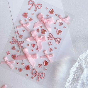 【即日出荷】キラキラフェイスシール 顔 デコルテ DIY 推し活 舞台 フェイスステッカー ラインストーンシール リボンステッカー ピンク 赤 青 紫 白 3D 顔 シール カラフル アイメイク パーツ