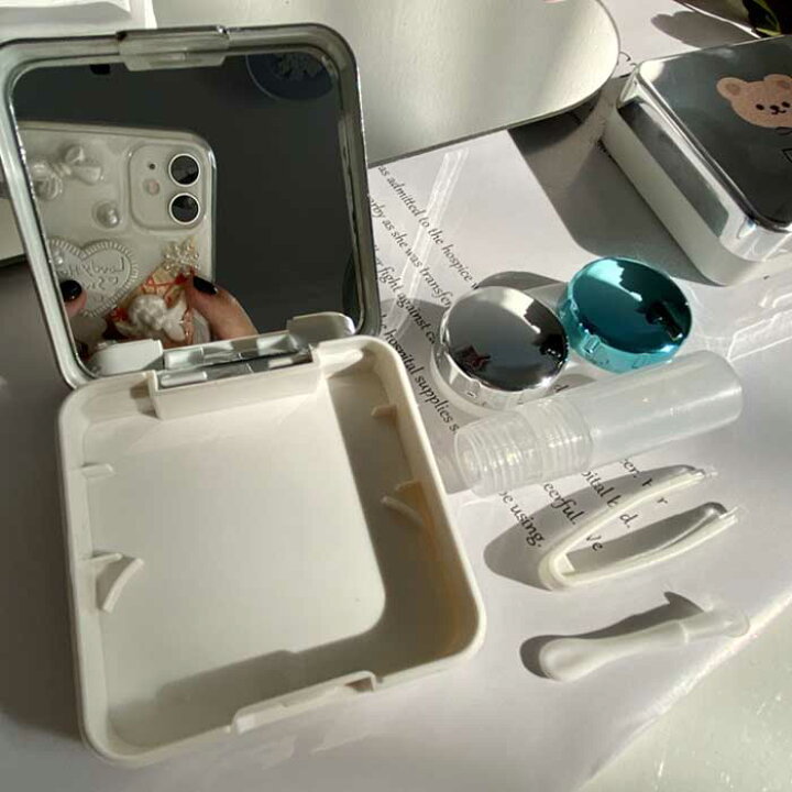 当日出荷 コンタクトケース 持ち運び レンズケース コンタクト プラスチック 可愛い 大学生 かわいい カラコン ミラー付 高校生 ソフト