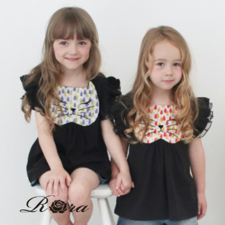 楽天市場 子供服rora シュクレ 半袖トップス 2color 子供 半袖tシャツ キッズ 半袖 Tシャツ 女の子 可愛い チュニック 子供服 カジュアル 猫柄 可愛い 黒 グリーン オレンジ イエロー コットン 無地 柄tシャツ おしゃれ 90 100 110 1 130 140 子供 服 ピンクキャット
