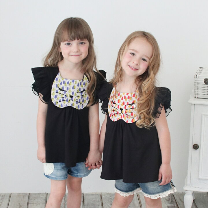楽天市場 子供服rora シュクレ 半袖トップス 2color 子供 半袖tシャツ キッズ 半袖 Tシャツ 女の子 可愛い チュニック 子供服 カジュアル 猫柄 可愛い 黒 グリーン オレンジ イエロー コットン 無地 柄tシャツ おしゃれ 90 100 110 1 130 140 子供 服 ピンクキャット