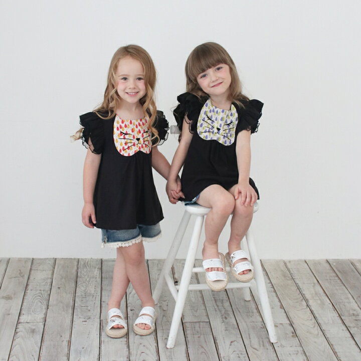 楽天市場 子供服rora シュクレ 半袖トップス 2color 子供 半袖tシャツ キッズ 半袖 Tシャツ 女の子 可愛い チュニック 子供服 カジュアル 猫柄 可愛い 黒 グリーン オレンジ イエロー コットン 無地 柄tシャツ おしゃれ 90 100 110 1 130 140 子供 服 ピンクキャット