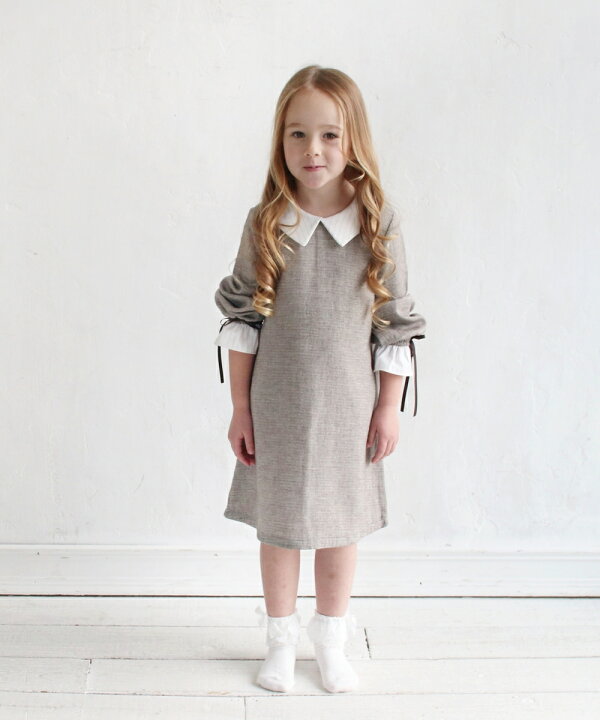 楽天市場 子供服rora リスト ワンピース 子供服 女の子 キッズ 子ども 服 長袖 レトロ クラシック プレッピー 無地 ストライプ 秋 冬 フォーマル カジュアル 入学式 卒業式 リボン ベージュ グレー 大人っぽい お洒落 お出かけ 綿100 通園着 通学着 100 110 1