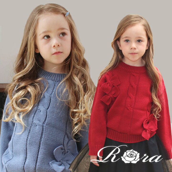 楽天市場 50 セール 子供服rora ミミ ロング丈ニット 2color 子供 ニットチュニック ニットワンピ ニット ゆるっと キッズ 服 女の子 子供服 秋冬 ニットt リボン 赤 レッド ブルー 可愛い おしゃれ 大人っぽい 100cm 110cm 1cm 130cm 140cm 子供服 ピンクキャット