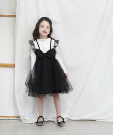 子供服Rora シャドー チュール ワンピース 子供服 女の子 秋 こども服 女の子 ワンピース カジュアル ハロウィーン衣装 110 120 130 140 150 かわいい おしゃれ チュール ワンピース キッズ 秋冬 長袖 白 黒 重ね着 チュールワンピース 子供