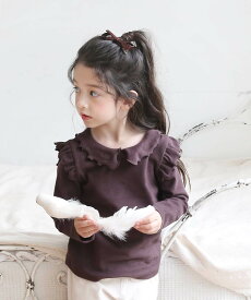 [ フォーマルセール最大30％OFF 3880→2716円 ] 子供服Rora メロウ ロング Tシャツ 子供服 女の子 カジュアル ナチュラル 無地 ロンt キッズ 長袖 秋冬 服 フォーマル フリル コットン 綿 白 黒 ブラウン ピンク 100 110 120 130 140 150