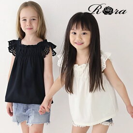 子供服Rora アミカ トップス 子供服 子供 女の子 キッズ 夏服 トップス tシャツ 半袖 きれいめ カジュアル シンプル プルオーバー フリル 可愛い 夏春 ブラック ホワイト 黒 白 コットン100 綿 ギャザー 100 110 120 130 140 150