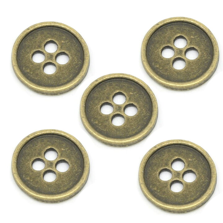 楽天市場】13mm 5個入 アンティークメタルボタン 縁あり 4穴 金古美 