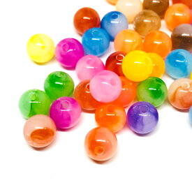 約8mm アソート50個入 アクリルビーズ 球形 マーブルカラー 穴約1.8mm / 半透明 スペーサー ミックス MIX ポスターカラー 光沢あり プラスティック カラフル POP ポップ 可愛い ハンドメイド 資材【ゆうパケット対応】