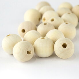 約17mm ナチュラルウッドビーズ 丸玉 穴4mm 20個入 / 木製ビーズ 木のビーズ 無垢 木目 天然 ラウンド 丸玉体 丸玉形 丸玉ボール 玉 工作材料 ハンドメイド資材【ゆうパケット対応】