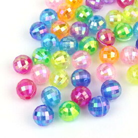 約8mm 50個入 アクリルビーズ ミラーボール アソート 穴約1.9mm / キラキラ 丸形 スペーサー ミックス MIX 光沢あり プラスティック カラフル POP ポップ 可愛い ハンドメイド 資材【ゆうパケット対応】