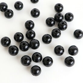 約10mm 30個入 アクリルビーズ 球形 黒 穴約2mm / ブラック 丸 円 目 スペーサー 1色 シンプル 光沢あり プラスティック ハンドメイド 資材【ゆうパケット対応】