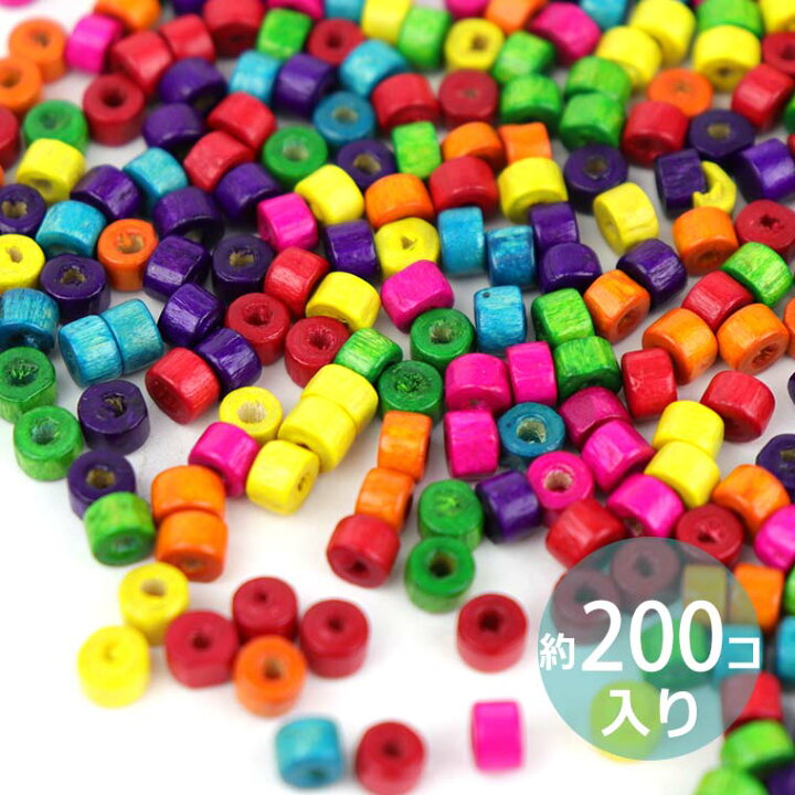 楽天市場】5mm×4mm 9g 約200個入 ウッドビーズ 円筒 カラー アソート 