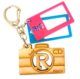 木製 名入れ イニシャル入り カメラキーホルダー アスペクト比アクリルチャーム付き アンシャンテラボ / ひのき 檜 桧 写真 構図 枠 趣味 アルファベット 名入れ カメラ女子 お揃い チーム【無料ギフトボックス付】【ゆうパケット対応】