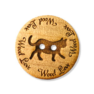 木製 アガチス 名入れボタン 2つ穴 丸ボタン 猫 50mm 厚さ:3mm アンシャンテラボ / ヘアアクセサリー 飾りボタン 猫 cat ネームボタン 名入れ ギフト チャーム ワンポイント プレゼント ナチュラ
