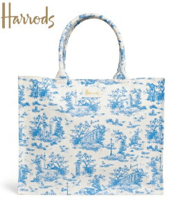 Harrods】ジュート 刺繍本革 ストライプ トートバッグ S ブルー A4 