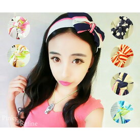 柄リボンカチューシャ キュート ヘッドアクセ 水玉 花 イベント ヘアアクセ ビーズ ラインストーン ストライプ 白 黒 カチューシャ 春 夏 秋 冬 オールシーズン 盛れるヘア カチューシャ 可愛いカチューシャ 花柄