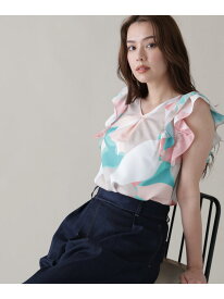[美香さん着用]シェードリーフプリントVネックブラウス PINKY&DIANNE ピンキー アンド ダイアン トップス シャツ・ブラウス ピンク イエロー【送料無料】[Rakuten Fashion]