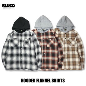 送料無料!!BLUCO(ブルコ) OL-049-022 HOODED FLANNEL SHIRTS 3色(BEG/BLK/BRN)