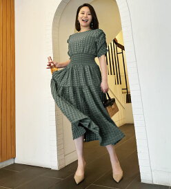 【Pinup Closet】ヘレナワンピース（かぶり） ピンナップクローゼット CINEMATIQ シネマティック レディース ワンピース 大人可愛い ガーリー シャーリング 凹凸 2way 600mlボトルが入るマジカルポケット シワになりにくい イージーケア