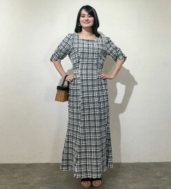 【Pinup Closet】プレイドヘレナマーメイドワンピ ピンナップクローゼット CINEMATIQ シネマティック レディース ワンピース 大人可愛い 2way かぶり フリーサイズ 涼しい マシンウォッシャブル 洗える シワになりにくい イージーケア 600mlボトルが入るマジカルポケット