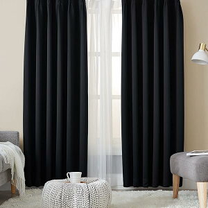 Hansleep カーテン 1級遮光 4枚組 セット ブラック 幅150cm丈210cm UVカット 断熱 防寒 防音 省エネ 厚手 無地 おしゃれ 洗える 寝室 リビング用 (ドレープカーテン2枚・レースカーテン2枚)