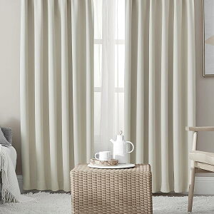 Hansleep カーテン 1級遮光 4枚組 セット ベージュ 幅150cm丈210cm UVカット 断熱 防寒 防音 省エネ 厚手 無地 おしゃれ 洗える 寝室 リビング用 (ドレープカーテン2枚・レースカーテン2枚)