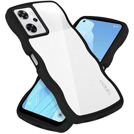 クリア OPPO Reno9 A/OPPO Reno7 A ケース かわいい 波状フレーム うねうね 耐衝撃 OPG04 スマホケース 滑り止め 人気 可愛い カバー 落下防止 ワイヤレス充電対応 (ブラック)
