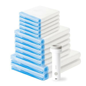 Wuzzon 布団圧縮袋 コードレス電動ポンプ付き 【12枚組/家庭用】80×100cm 2枚/ 50×70 cm 5枚/40×60cm 5枚 掃除機不要 衣類・旅行用 コードレス 布団 衣類 毛布 洋服 ふとん 特大サイズ 真空収納袋 高密