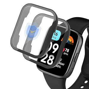 LanQii 用の Xiaomi Redmi Watch 3 Active ケース 2個セット カバー 用の Xiaomi Redmi Watch 3 Active スマートウォッチ 保護ケース ガラスフィルム 高級素材 一体型カバー キズ防止 軽量